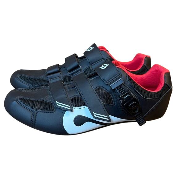 Peloton Cycling Shoes w/Delta Cleats Hook-And-Latch Closure Black Red Size EU 48 - Picture 2 of 10